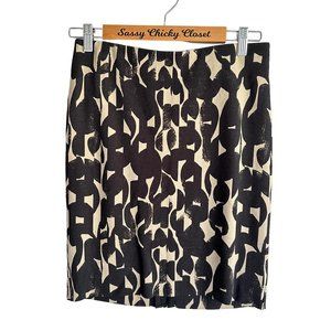 ANN TAYLOR Petites Black & Tan‎ Chain Link Stretchy Ladies Pencil Skirt, 6P